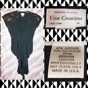 Viva Creations brand Black Soft Woven & Leather Hi-Lo Blazer Sz Medium